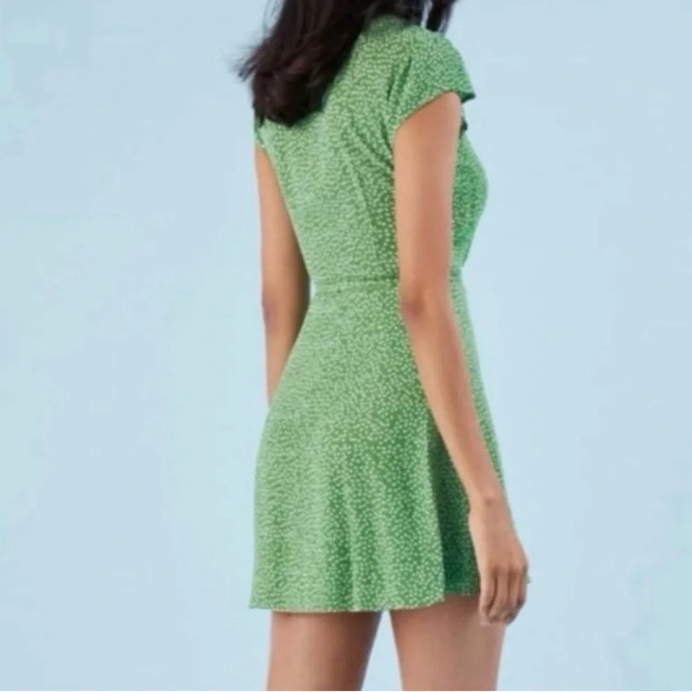 Reformation Green Wrap Polka Dot Mini Dress - Picture 3 of 7